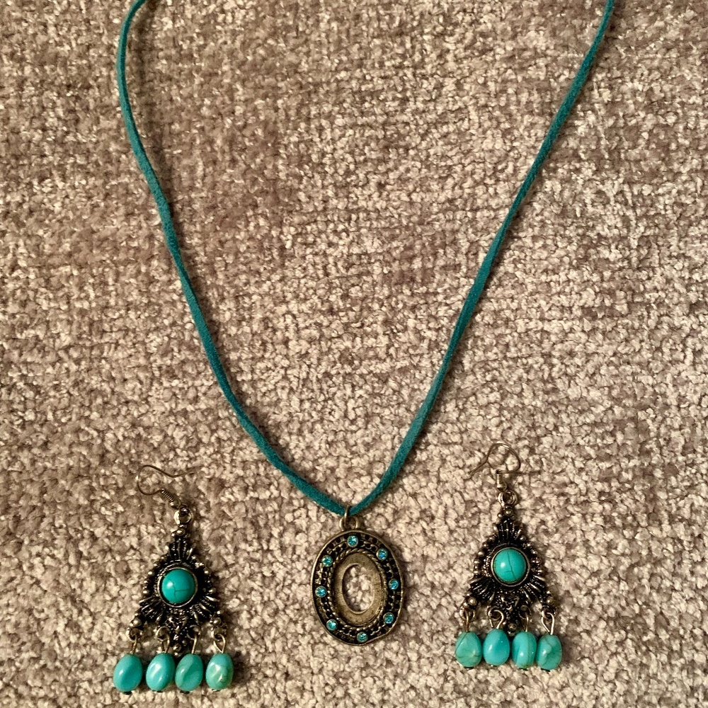 Turquoise Color Earnings and Necklace